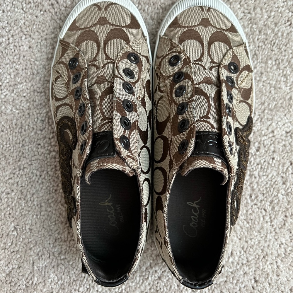 Coach Brown Beige Tan Sneakers Slip Ons